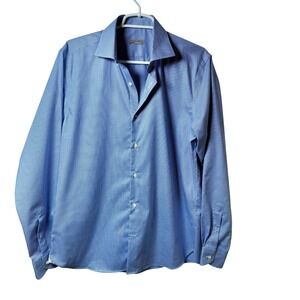Emidio Tucci Custom Mens Blue Micro Houndstooth Cotton‎ Dress Shirt Size 4 L